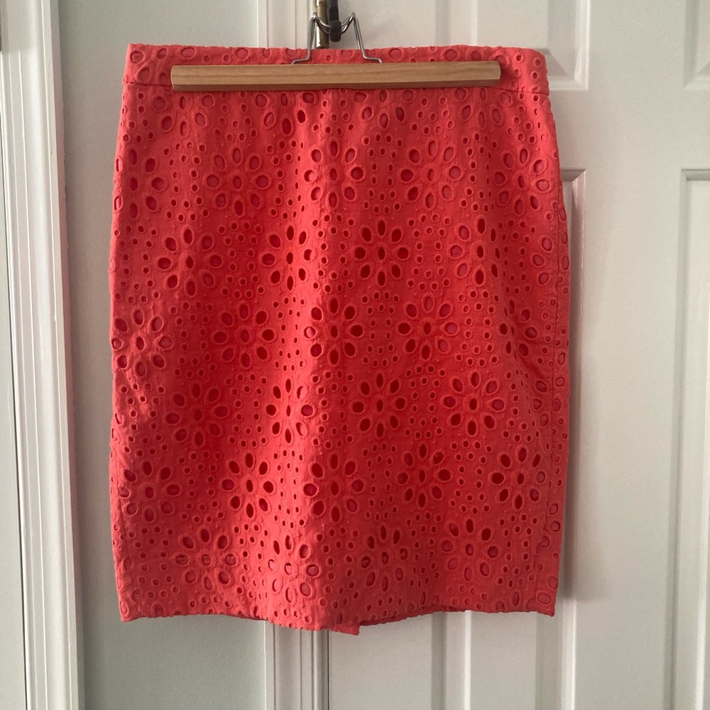 J. Crew Coral Eyelet Pencil Skirt